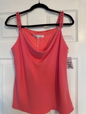 Trina Turk Coral Cowl Neck Tank — Size M — Chain-Strap Detail